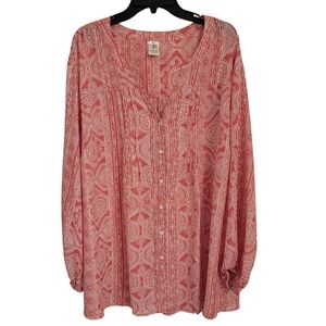 Terra & Sky Long-Sleeve Blouse, 3X